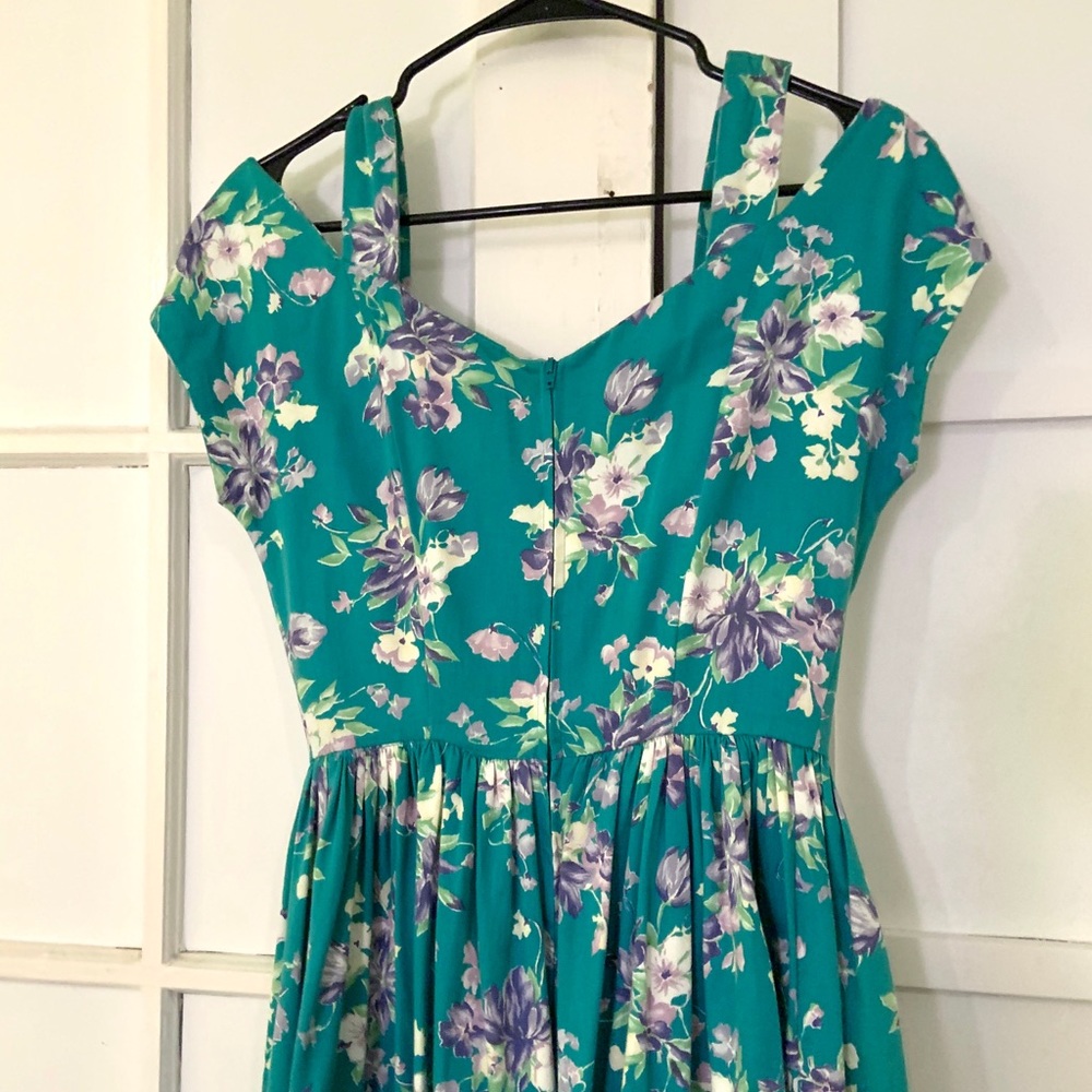 Laura Ashley 80s does 50s teal sateen midi dress - Picture 4 of 5